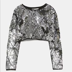 ZARA SILVER SEQUIN CROPPED SWEATER (sold) M